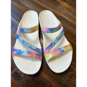 Crocs Swiftwater Tie Dye Multi Strap Sandals White Womens Size 9 Slip On Slides